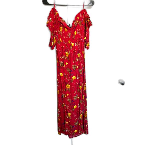 EXPRESS Floral Off The Shoulder Smocked Side Slit Bohemian Maxi Dress Size S - Picture 9 of 13